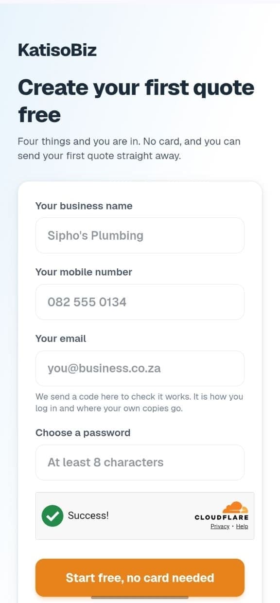 The KatisoBiz signup form