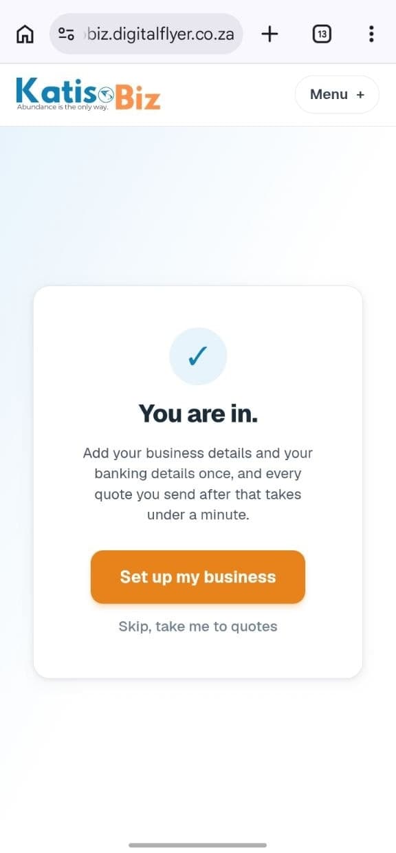 The welcome screen after signing up