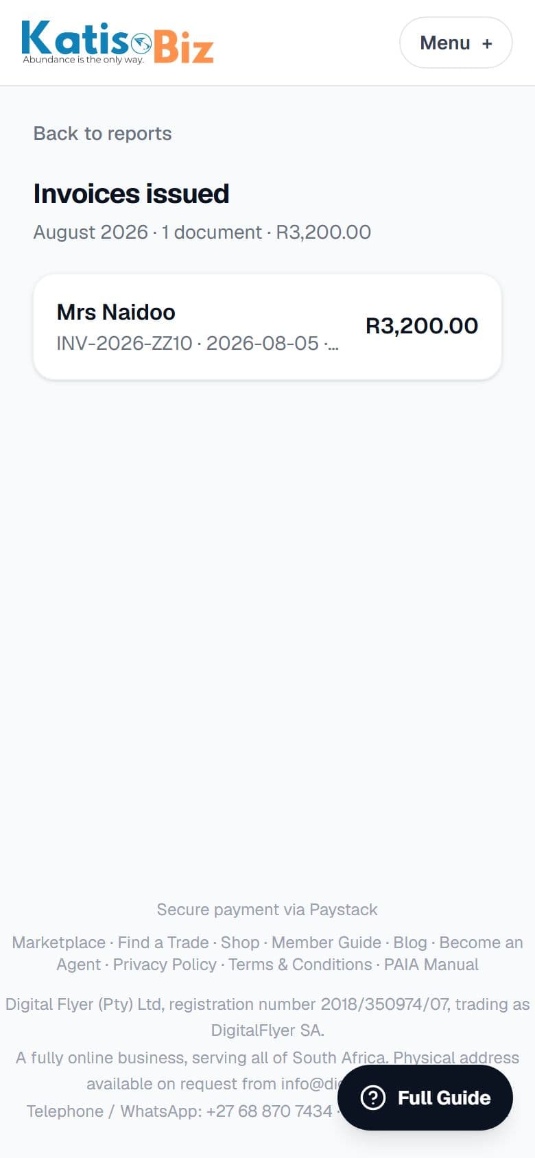The invoices behind one report figure, listed by customer