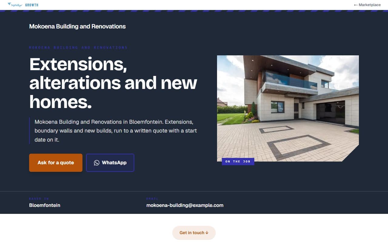 The Mokoena Building and Renovations demo page