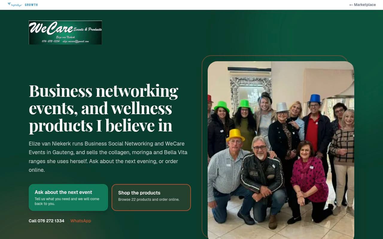 The WeCare Products page