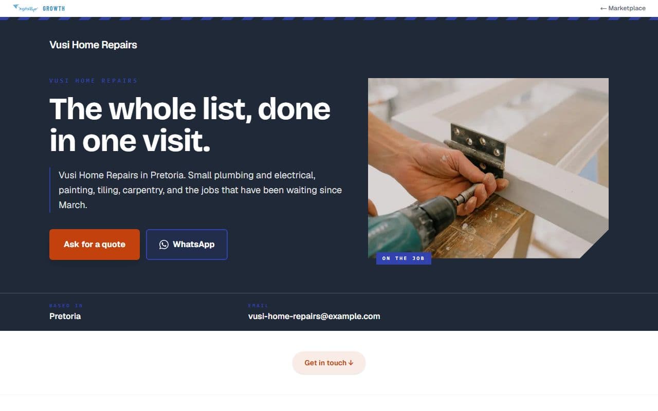 The Vusi Home Repairs demo page