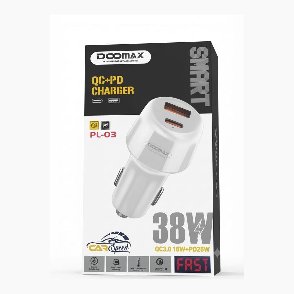 Doomax PL-03 38W Car Charger, USB-C and USB