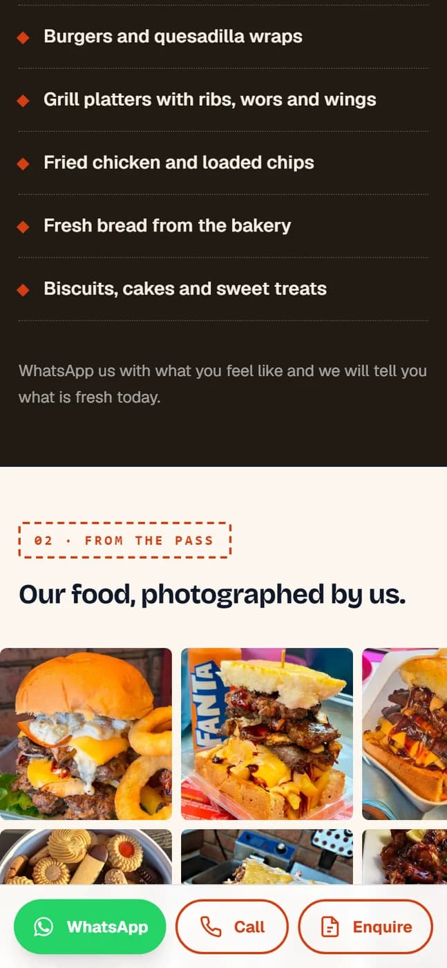 A food page showing photographs of kotas, grills and baking